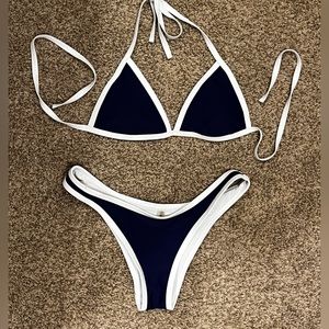 Blue and white bikini